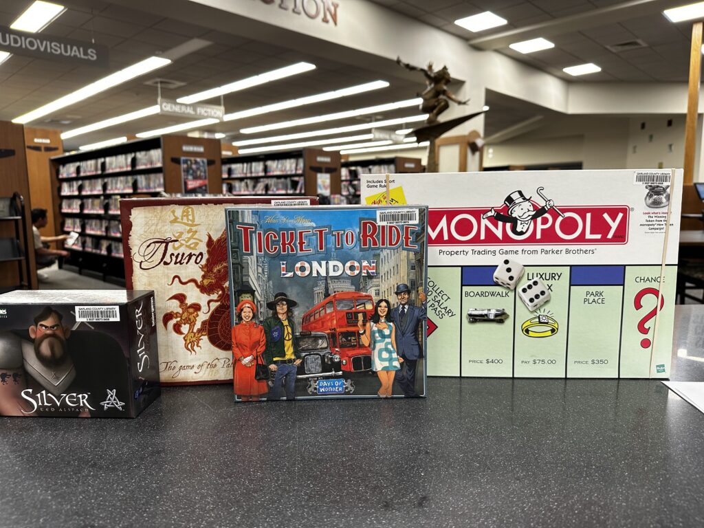Assortment of board games available to borrow