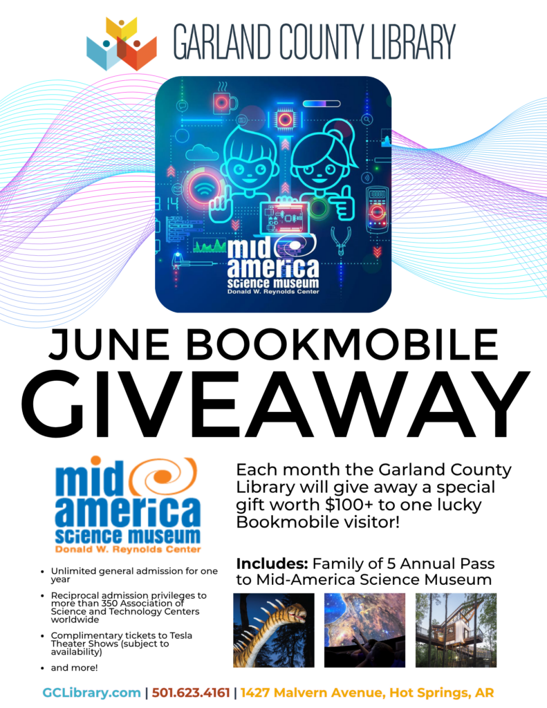 June Book Mobile Give-a-way includes a Family of 5 Pass to Mid-America Science Museum.